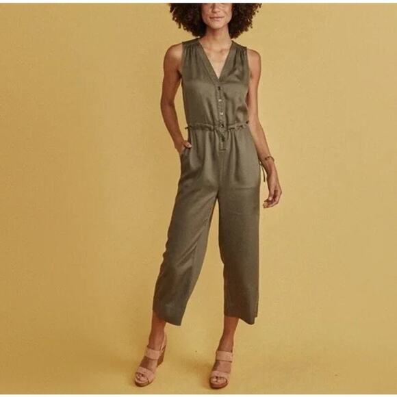 Marine Layer Katy Jumpsuit Sleeveless Cropped Relaxed Leg Olive Green Size XS - Picture 1 of 12